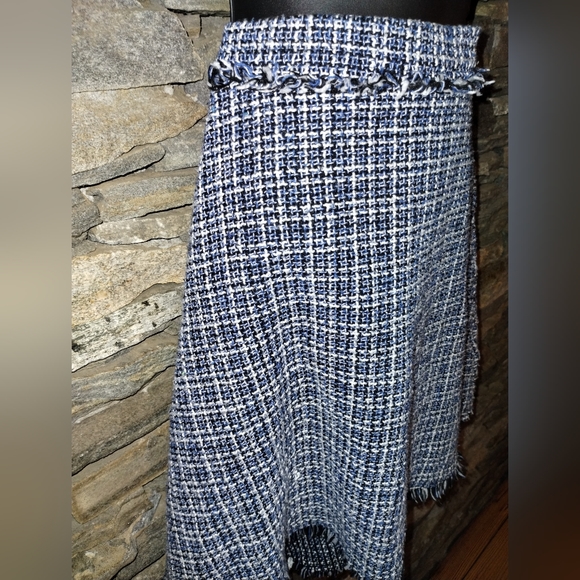 Lily by Firmiana blue and white plaid skirt with fringe hem, size M - Picture 2 of 8